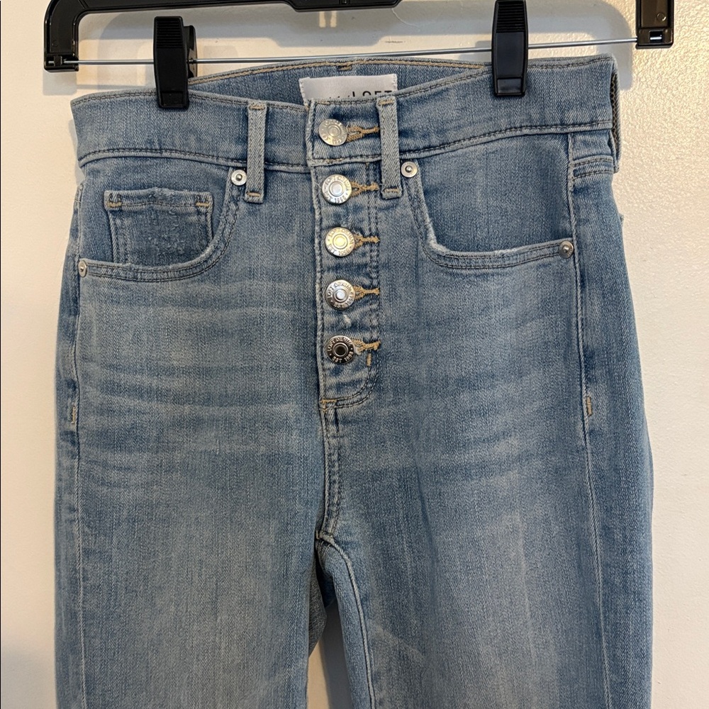 Loft Light Wash Let Down Exposed Button Fly Hem Kick Crop Jeans 00 / 24 Petite - Picture 3 of 11